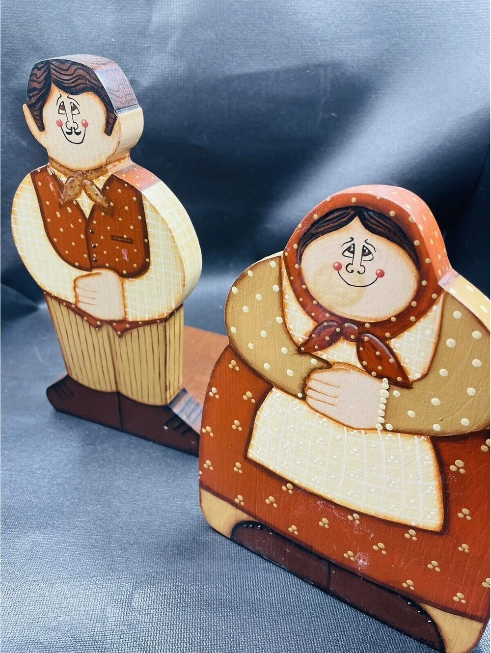Vtg Folk Art Bookends Wood Hand Painted Pair Book Ends Grannycore 1970s